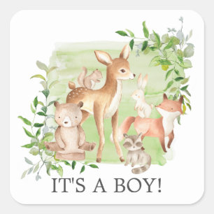 Carré Woodland Friends It's a Boy Favoriser Sticker