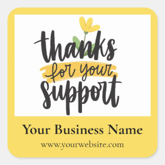 Carré Yellow Floral Thank you business packaging sticker