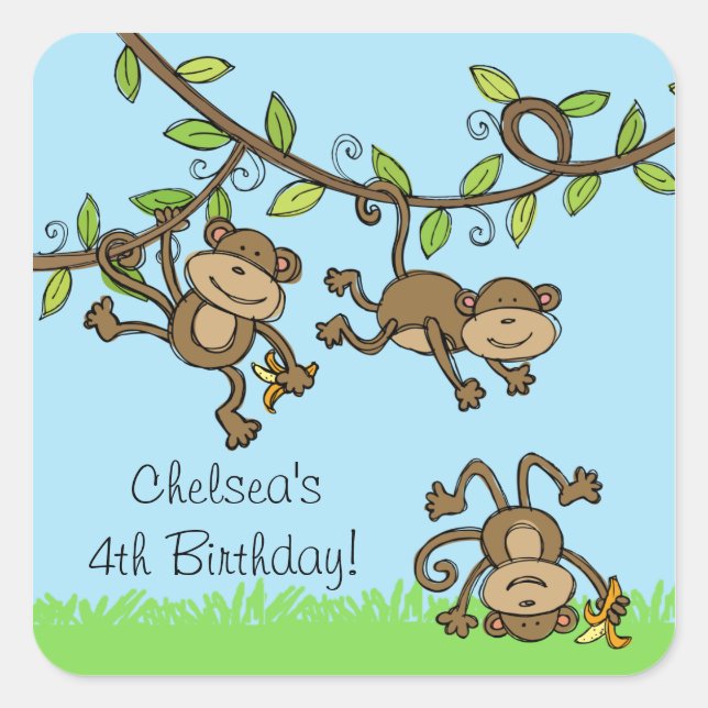 Carré Zoo Personnalisé Animaux Singes Autour Des Sticker (Devant)