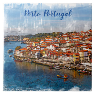 Carreau С panorama de Porto, fleuve Douro. Portugal.
