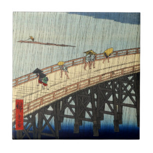 Carreau 突然の雨, pluie soudaine de 広重, Hiroshige, Ukiyo-e
