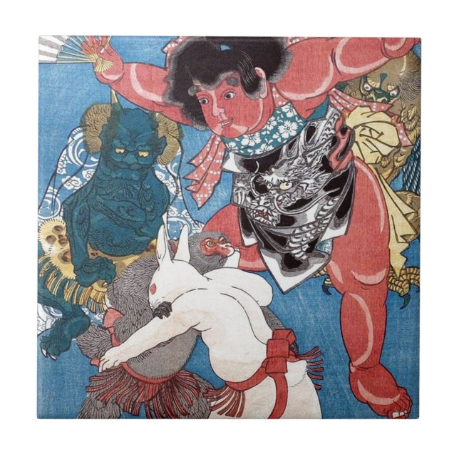 Carreau 金太郎と動物, 国芳 Kintaro et animaux, Kuniyoshi, Ukiyo-e (Devant)