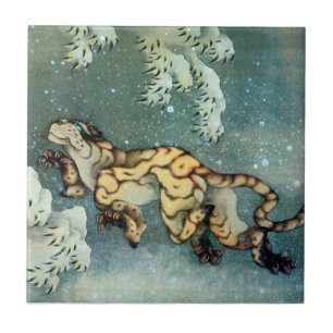 Carreau 雪中虎図, tigre de 北斎 dans la neige, Hokusai, art