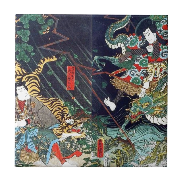 Carreau 龍 虎, 豊 国 Dragon & Tiger, Toyokuni, Ukiyo-e (Devant)