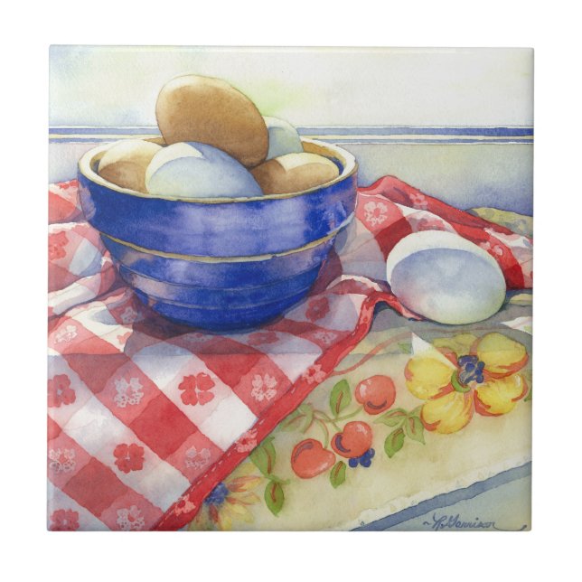 Carreau 0009 oeufs dans la tuile bleue de cuvette (Devant)