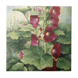 Carreau 0536 Burgundy Hollyhocks Tile