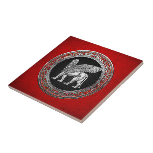 Carreau [100] Lion assyrien ailli - Lamassu argenté