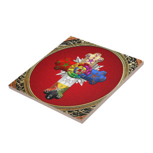 Carreau [100] Rosy Cross (Croix Rose) sur Red & Gold