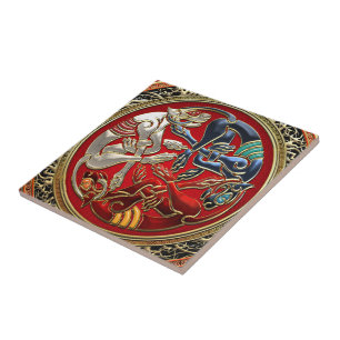 Carreau [100] Trésors celtiques - trois chiens sur l'or