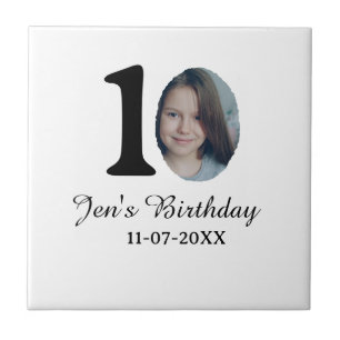 Carreau 10 e anniversaire photo en gras lettre enfant nom