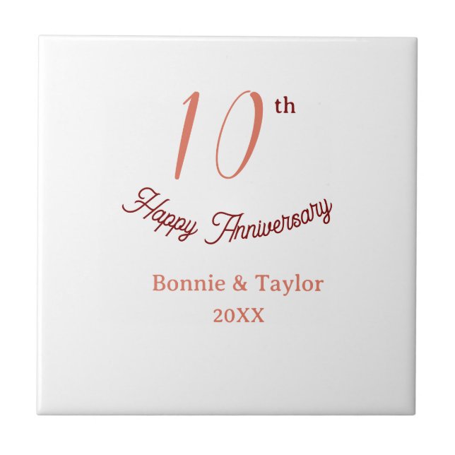 Carreau 10e anniversaire de mariage nom pastel pêche rétro (Devant)