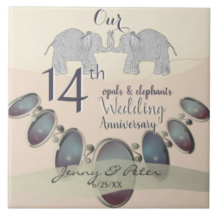 Carreau 14e anniversaire du Mariage Opals & Eléphants