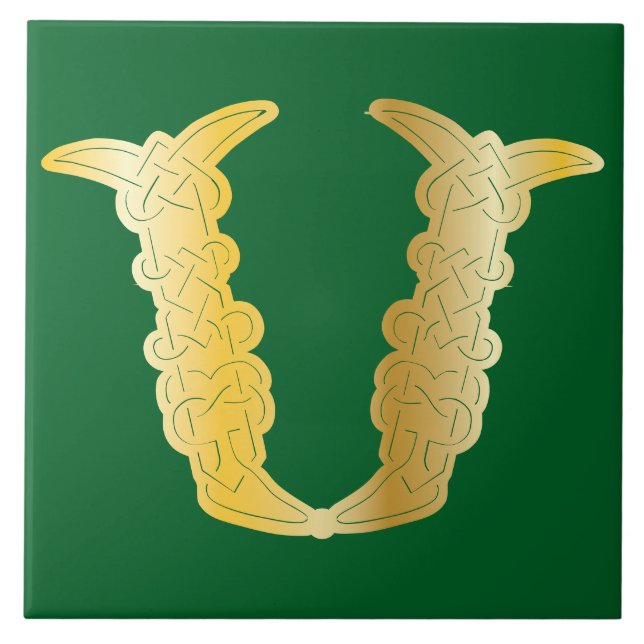 Carreau 16e siècle Celtic Knot Capitale décorative V (Devant)