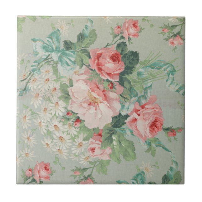 Carreau 1890 British Vintage Fabric Roses & Daisies (Devant)