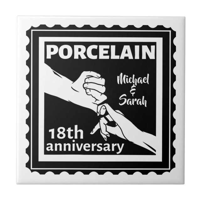 Carreau 18e anniversaire mariage porcelaine traditionnelle (Devant)