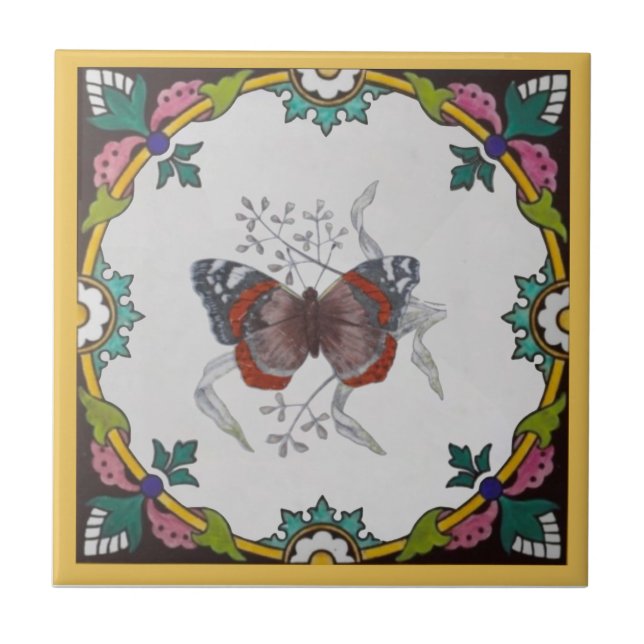 Carreau 1 de la série de papillons Repro Antique Minton (Devant)