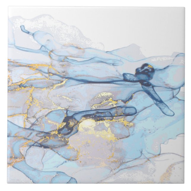 Carreau (1)Texture liquide en marbre bleu et or de l'océan (Devant)