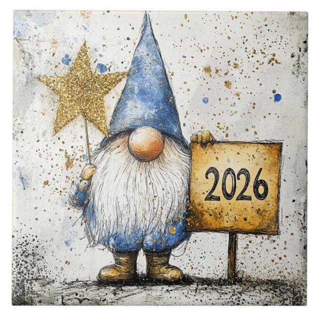 Carreau 2026, Happy New Year, gnome, (Devant)
