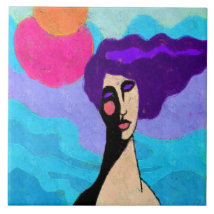 Carreau 2 soleils peinture numérique Abstraite d'une femme