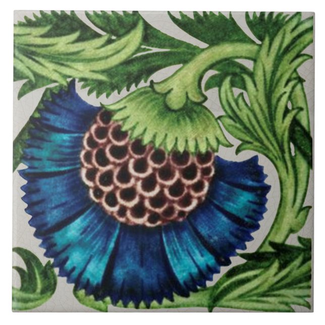 Carreau 2e Pair de Repro Antique De Morgan Floral Bleu (Devant)
