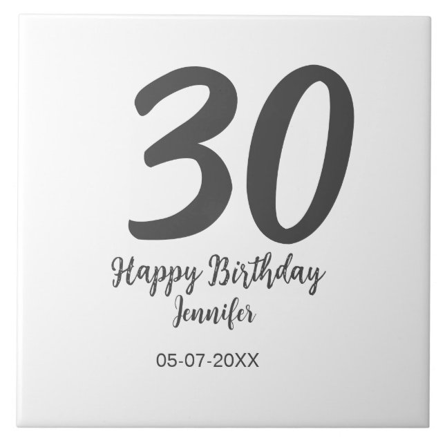 Carreau 30e anniversaire ajouter nom date année noir modèl (Devant)