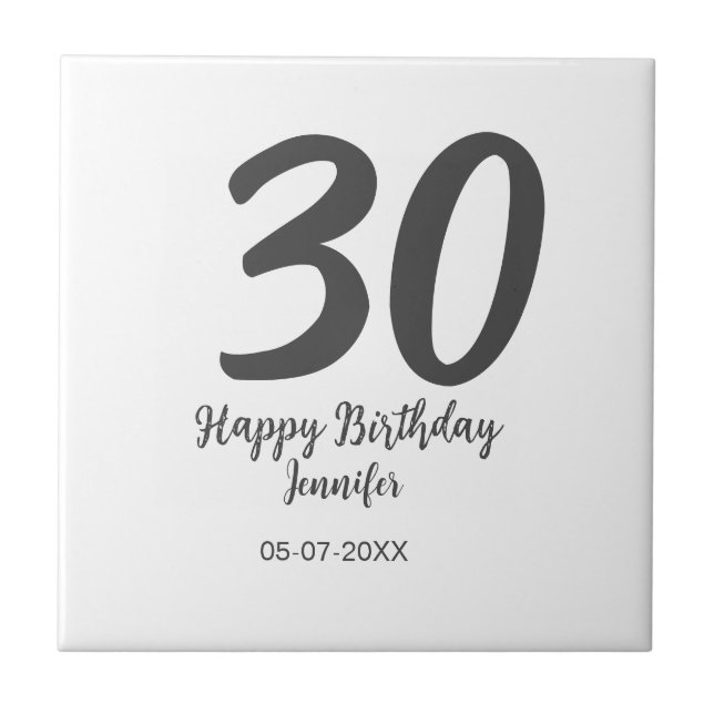 Carreau 30e anniversaire ajouter nom date année noir modèl (Devant)