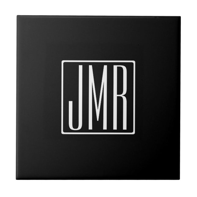 Carreau 3 Initiales Monogramme | Noir & Blanc (ou couleur  (Devant)