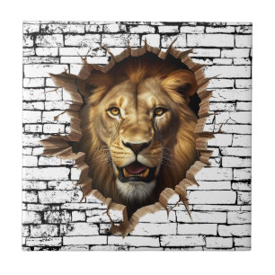 Carreau 3D Lion Wall Break Art - Safari réaliste