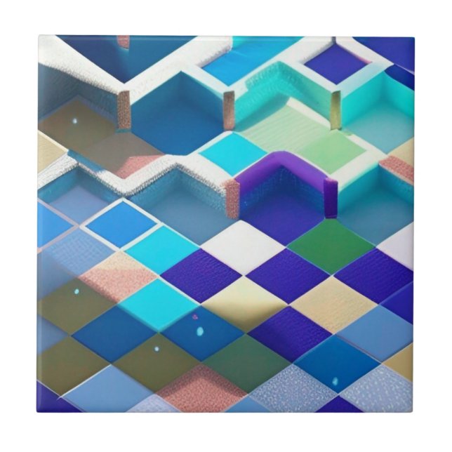 Carreau 3D squares blue purple green aqua geometric art (Devant)