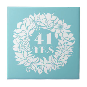 Carreau 41e Anniversaire Blanc Floral Wreath Keepsaké cade