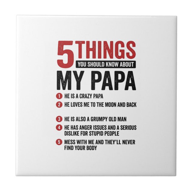 Carreau 5 choses à propos de mon papa drôle vintage concep (Devant)