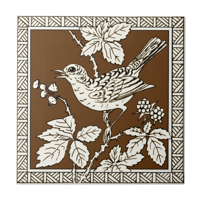 Carreau #9 de 12 Repro 1880s Minton Mocha Bird Series (Devant)