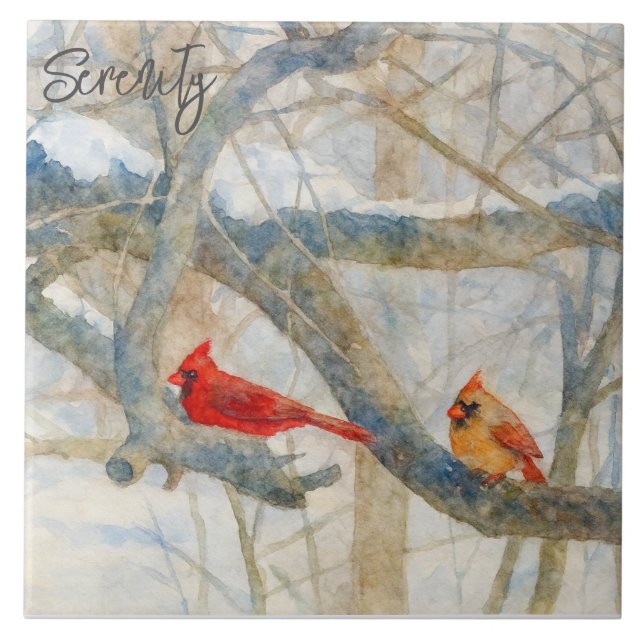 Carreau A Cardinal Couple Perched in the Snow (Devant)