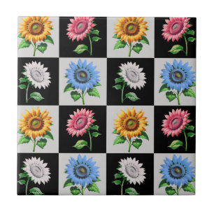 Carreau à damiers Flore de tournesol multicolore