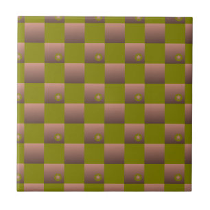 Carreau à damiers motif en brun et vert olive