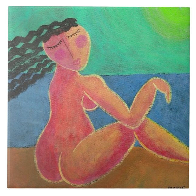 Carreau À la plage Portrait Abstrait d'une femme (Devant)