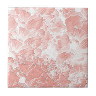 Carreau à motif floral rose, pêche et blanc