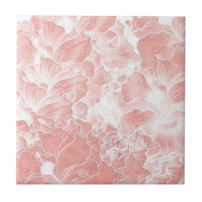 Carreau à motif floral rose, pêche et blanc (Devant)