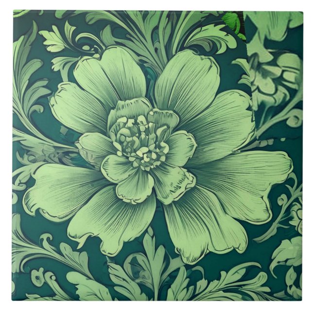 Carreau A Sage Green Vintage Flower  (Devant)