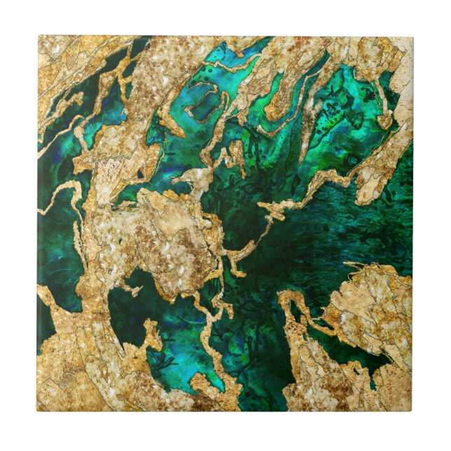 Carreau Abalone Green and Gold Cement Mixed media abstract (Devant)