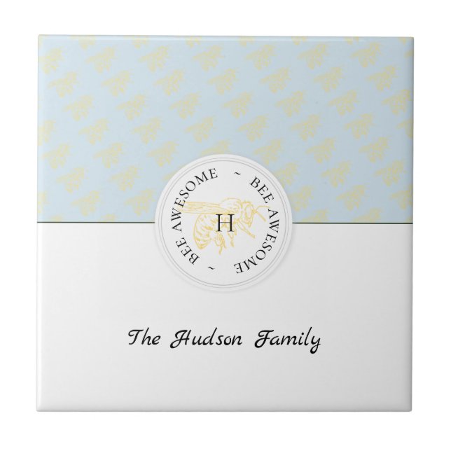 Carreau Abee Awesome Abeille d'Or Personnalisé Monogramme (Devant)