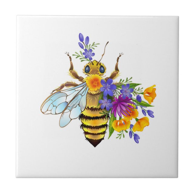 Carreau Abeille à fleurs avec plantes sauvages (Devant)