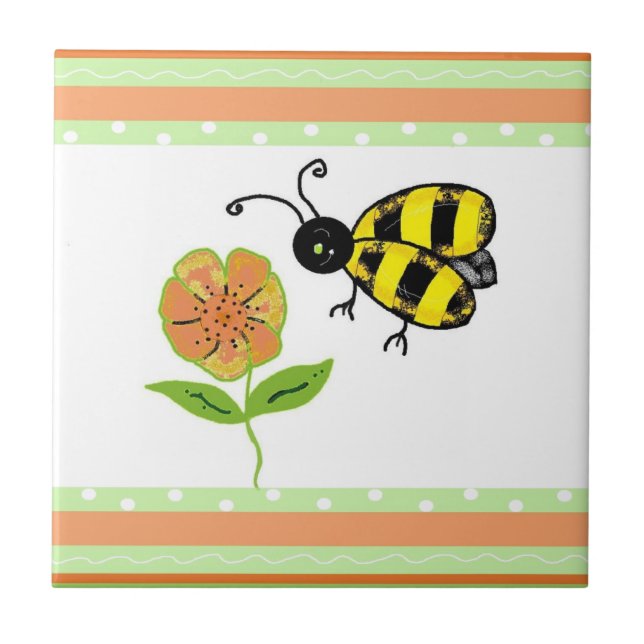 Carreau Abeille affairée avec fleur orange (Devant)