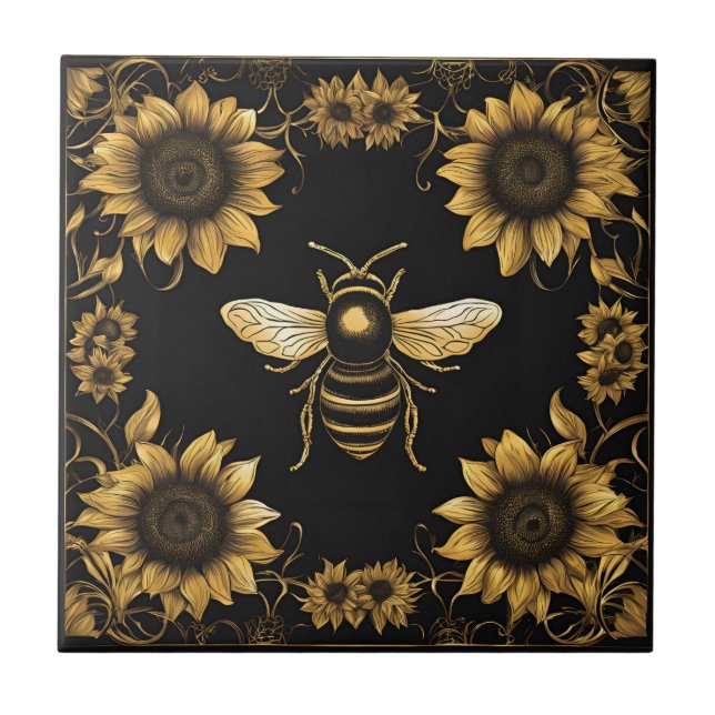 Carreau Abeille Bourdon Dorée et Tournesols (Devant)