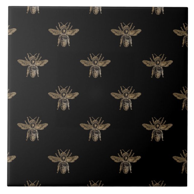 Carreau Abeille Bourdon Or Élégant Fond Noir (Devant)
