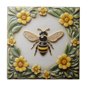 Carreau Abeille de miel aux fleurs jaunes faux relief flor
