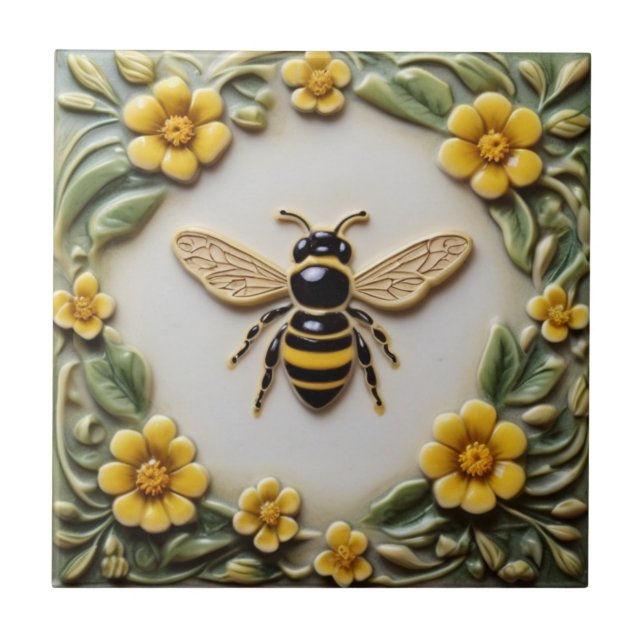 Carreau Abeille de miel aux fleurs jaunes faux relief flor (Devant)