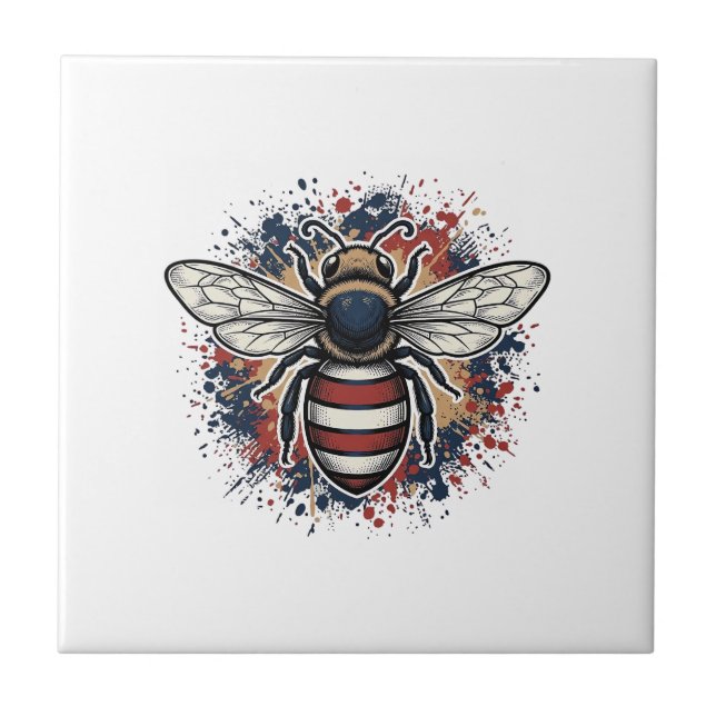 Carreau Abeille patriotique gravure vintage design vectori (Devant)