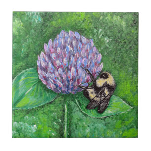 Carreau Abeille sur la peinture du trèfle pourpre