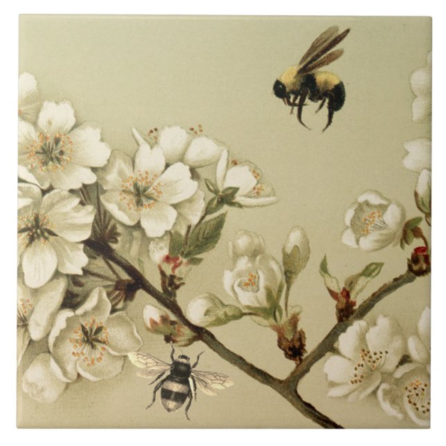 CARREAU ABEILLES À MIEL ET ROSES SAUVAGES MONOGRAMME (Devant)